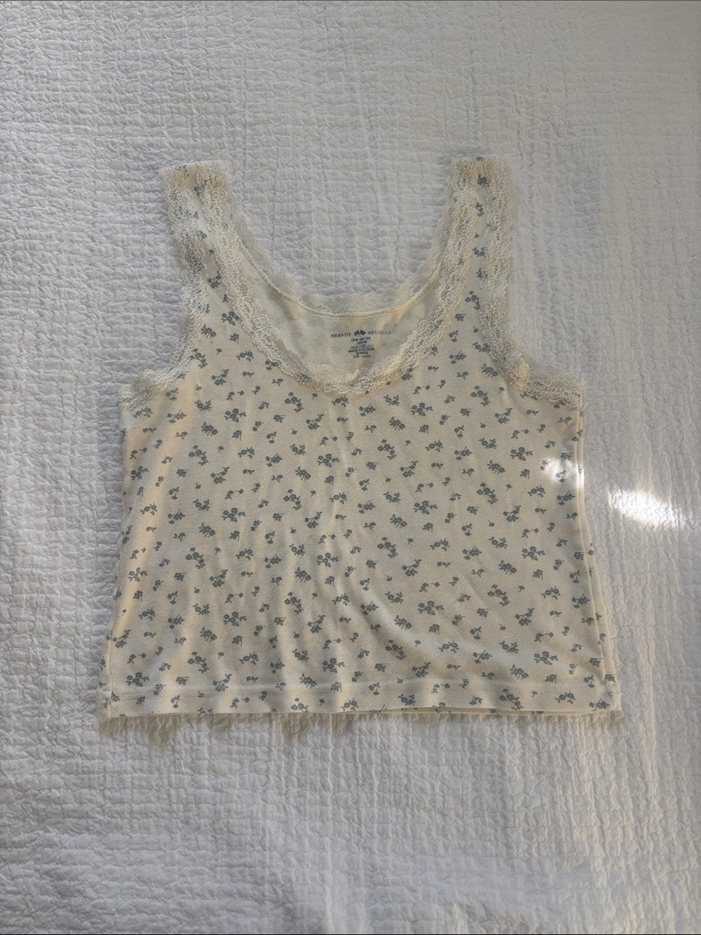 Brandy Melville Cream Floral Lace-Trim Camisole